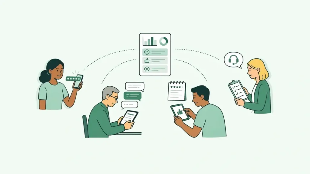 Customer feedback types, methods and examples illustrated with surveys, reviews and customer insights